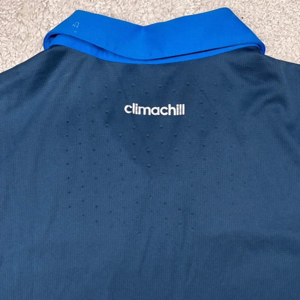 Adidas Climachill Polo Shirt Mens XL Blue Colorblock Short Sleeve Golf Top‎